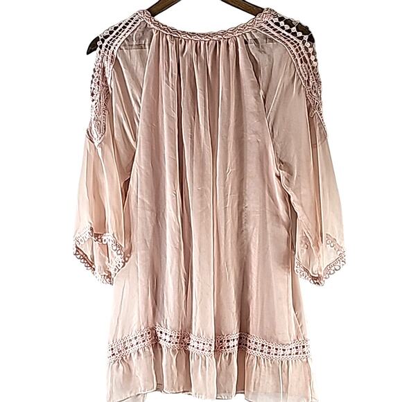 Ali Miles Womens Sz M Pink Lace Fairy Feminine Flowy Beach Peplum Ruffle Top - Picture 3 of 12